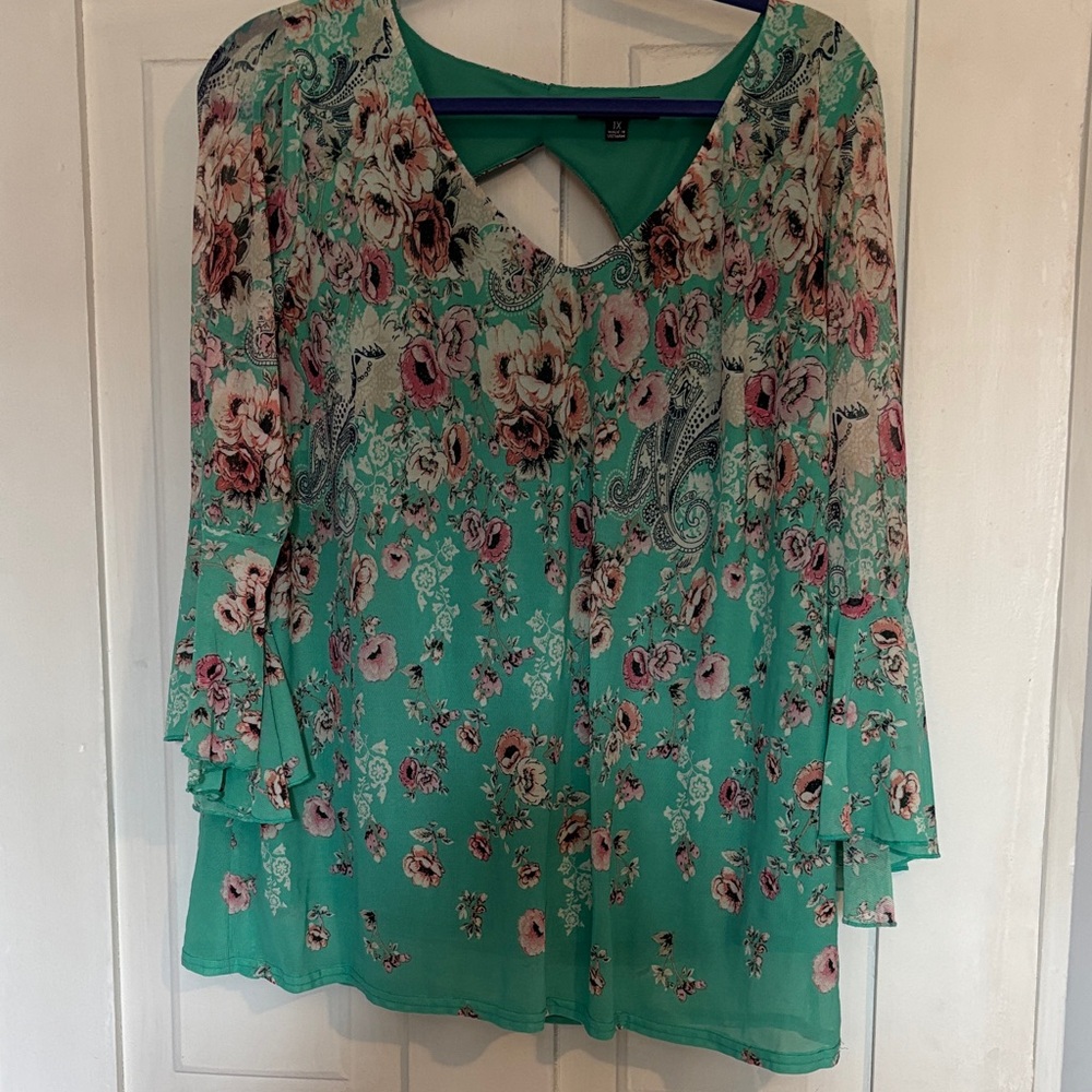 Sara Michelle Floral Teal Blouse